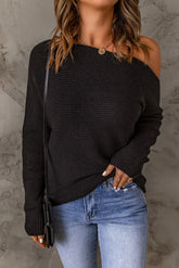Pullover mit horizontaler Rippung und One-Shoulder-Träger